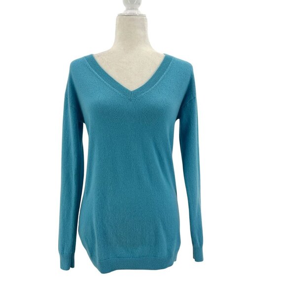 Talbots Pure Cashmere Blue V-Neck Knit Sweater Womens Small - Picture 1 of 6